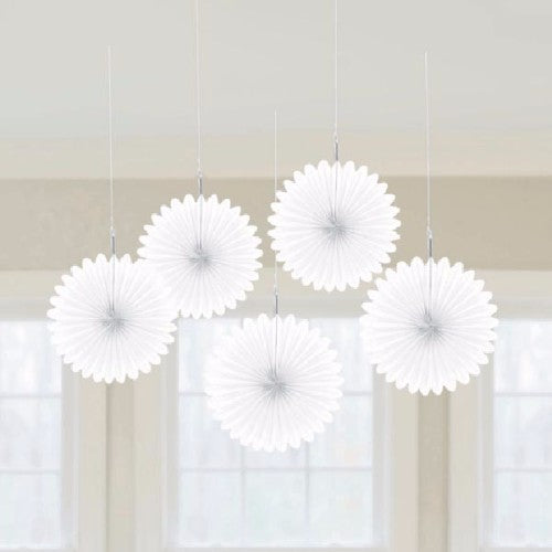 Mini Hanging Fan Decorations White - Pack of 5