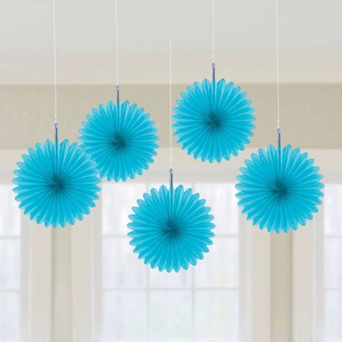Mini Hanging Fan Decorations Blue - Pack of 5