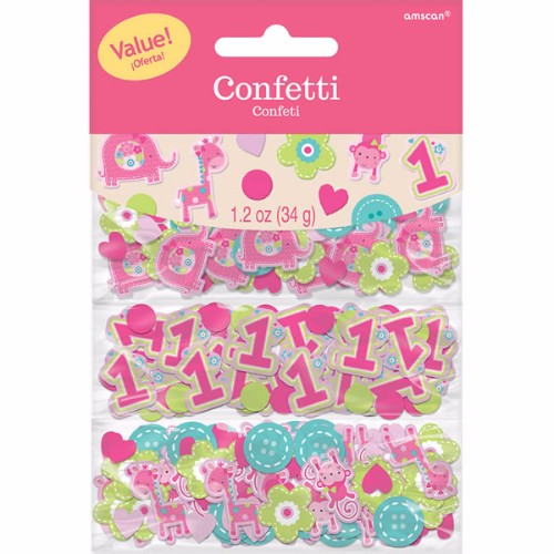Colorful cardboard confetti for a 1st birthday party, featuring delightful designs to create a festive atmosphere.