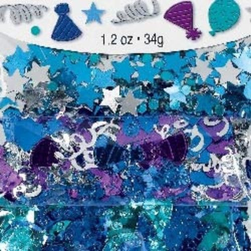 Vibrant blue confetti pack for celebrations, perfect for sprinkling at parties, weddings, and baby showers; 34 grams total.