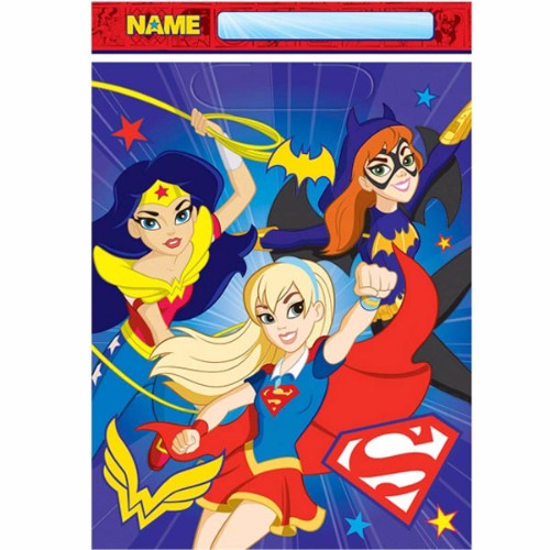 Colorful Super Hero Girls loot bags, pack of 8, perfect for party favors at superhero-themed celebrations.