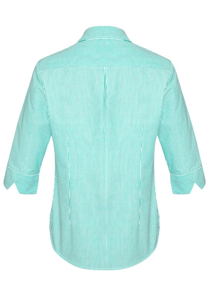 Advatex Ladies Lindsey 3/4 Sleeve Shirt in Dynasty Green, featuring semi-fitted design, yarn-dyed stripes, and front pocket.
