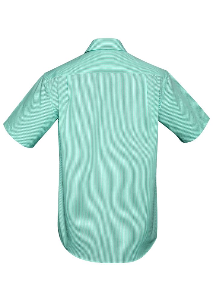 Advatex Men's Lindsey Short Sleeve Shirt in Dynasty Green, featuring yarn-dyed stripes, a front pocket, and action back pleats.