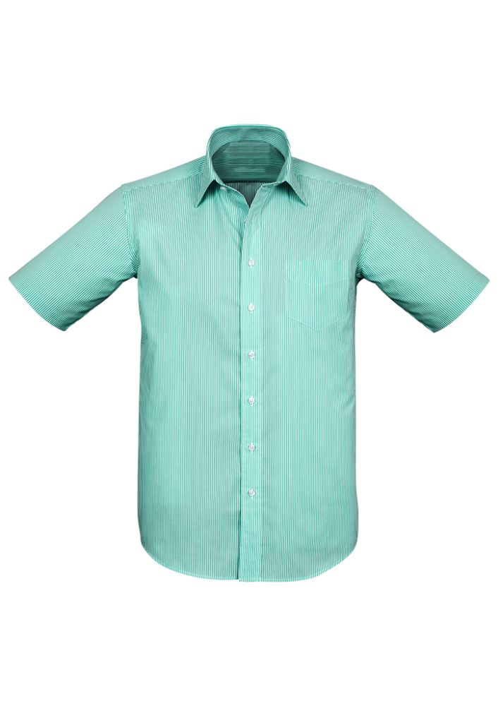 Advatex Men's Lindsey Short Sleeve Shirt in Dynasty Green, featuring yarn dyed stripes, action back pleats, and a front pocket.