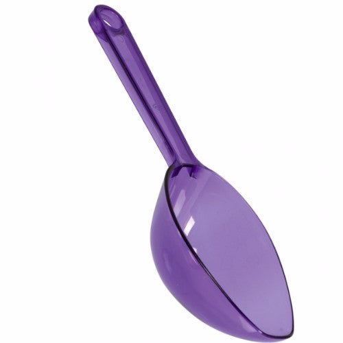 Vibrant purple plastic scoop, 16cm, durable, transparent, ideal for scooping ingredients and snacks in the kitchen.