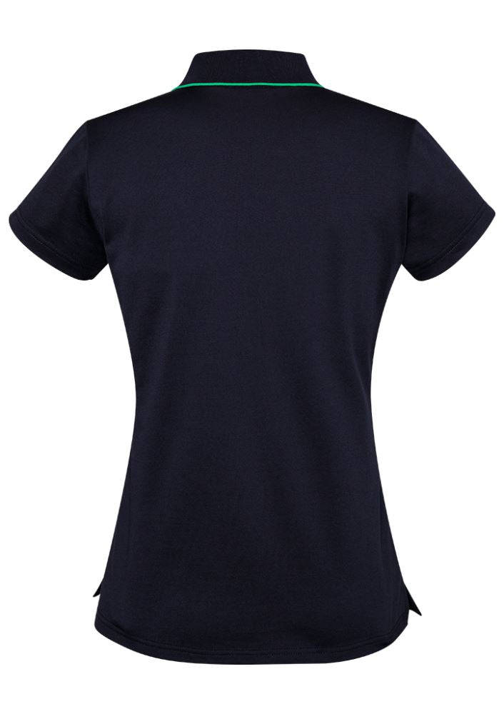 Advatex Ladies Swindon Polo in Navy and Dynasty Green, featuring a front pocket and breathable cotton-polyester fabric.