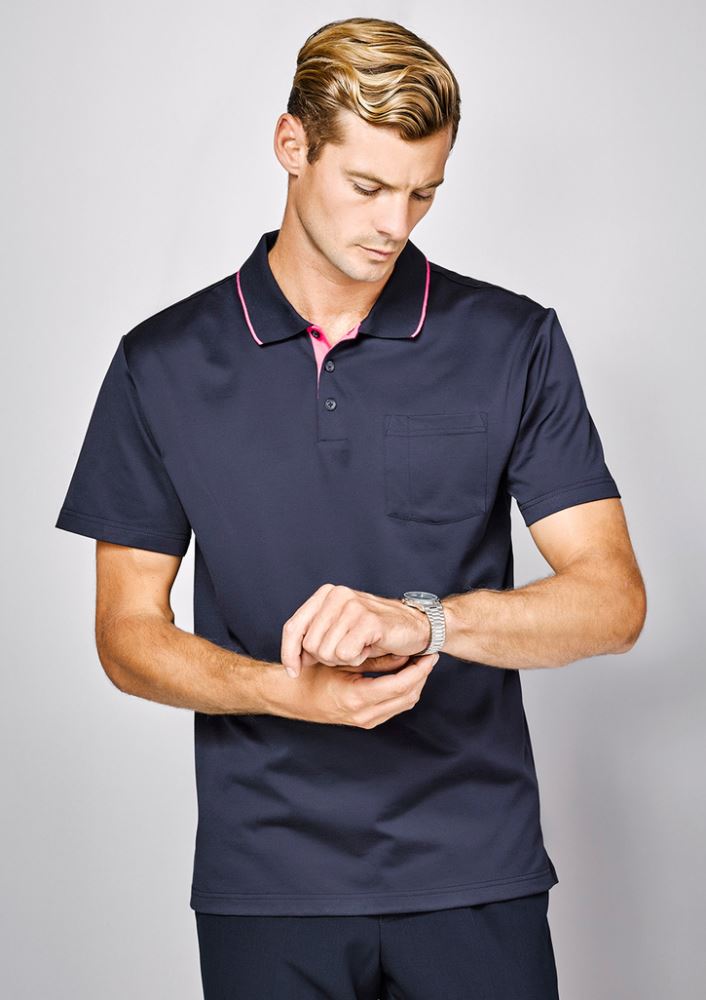 Advatex Men's Swindon Polo in Navy/White, featuring a classic design, breathable fabric, and front pocket for casual elegance.