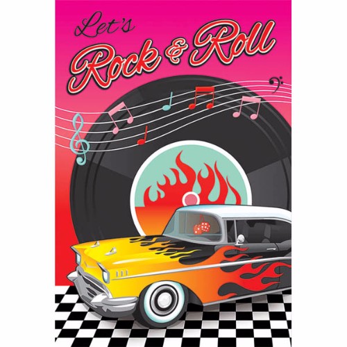 Retro 50's invitations pack of 8, featuring vibrant colors and authentic motifs for themed celebrations.