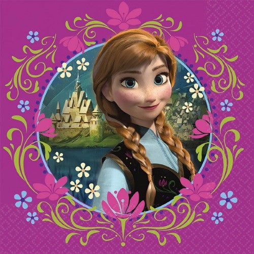 Frozen Luncheon Napkins featuring favorite characters, pack of 16, perfect for parties or everyday use, 33cm x 33cm.