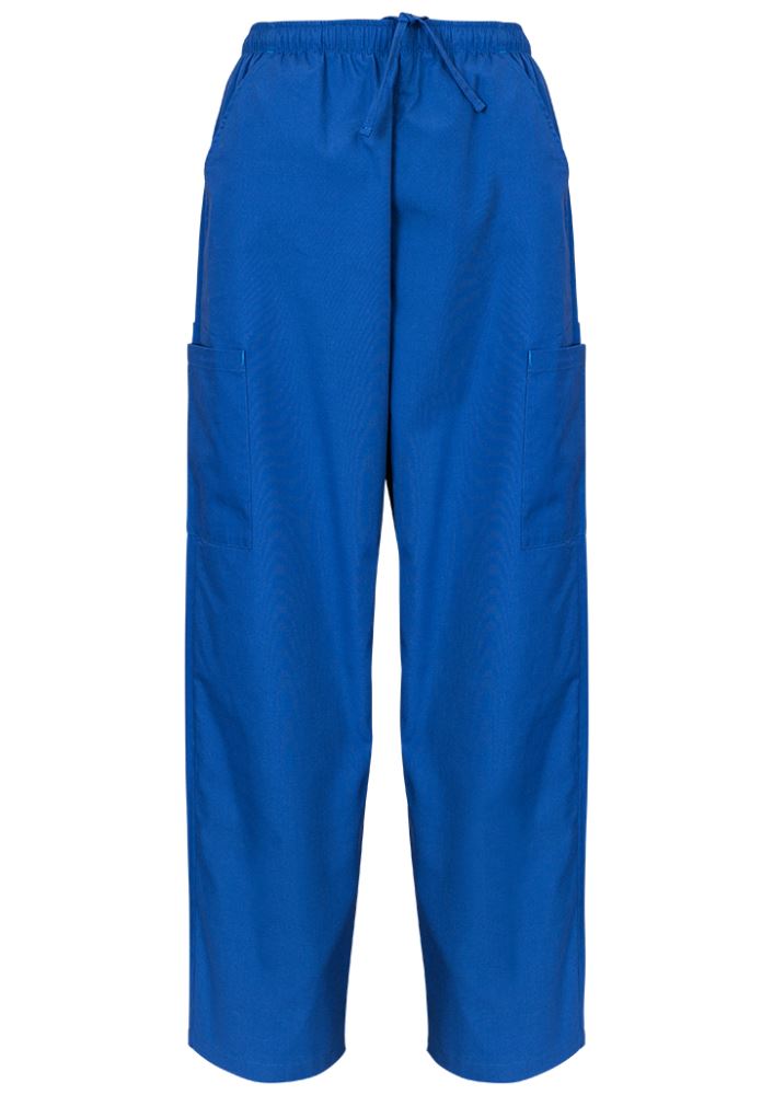 Royal blue unisex scrub pant in 5XL, featuring a loose fit for comfort, crafted from durable polyester-cotton blend.