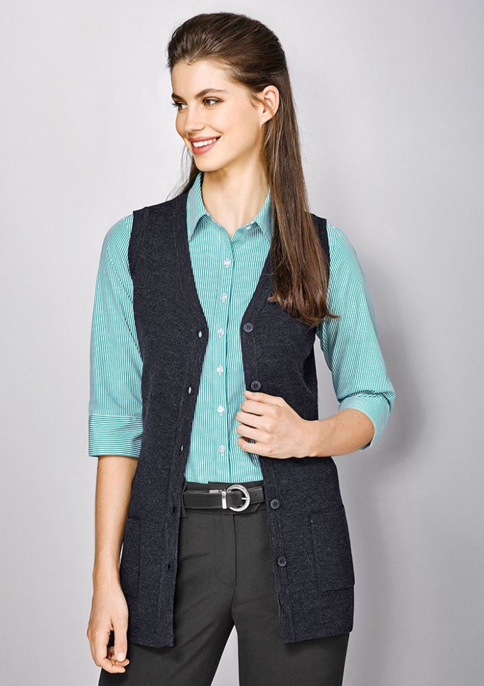 Charcoal Advatex Ladies Varesa Vest in Small, featuring wool blend, front pockets, and stylish tubular hem for modern layering.