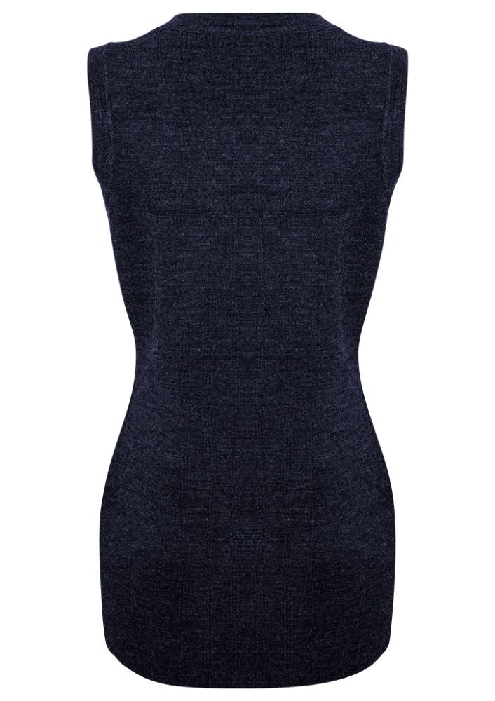 Navy Advatex Ladies Varesa Vest, double-knit, featuring front pockets and a tubular hem; stylish comfort for any occasion.