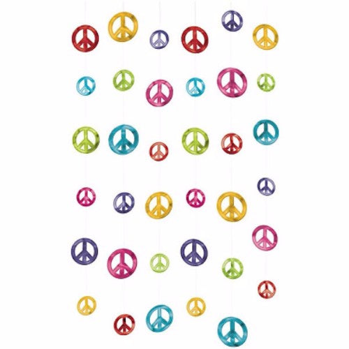 Colorful 60's hanging string decorations, 2.1m, shiny foil, perfect for retro-themed parties and celebrations. Pack of 6.