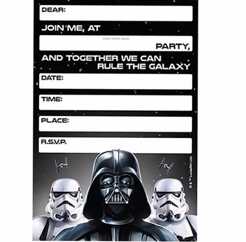 Star Wars Classic Invitations pack of 8, featuring iconic characters for themed parties and celebrations.