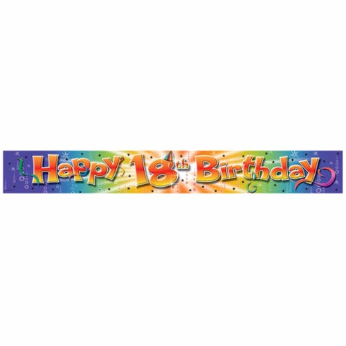 Vibrant 3.65m foil banner for 18th birthday celebrations, perfect for adding a dazzling touch to any party decor.