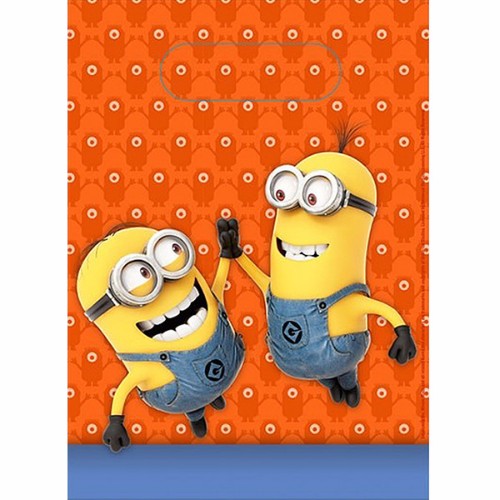 Colorful Minions loot bags, 23cm x 16cm, pack of 6 for treats and party favors at birthday and themed events.