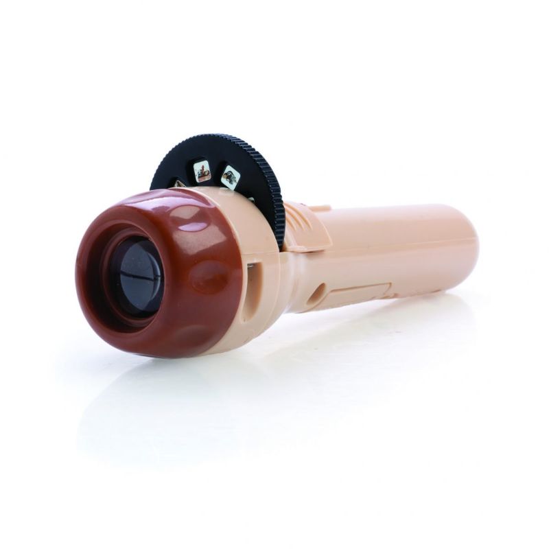Brown and tan torch projector set lighting up walls with 24 adorable dog images, perfect for dog lovers and kids' entertainment.
