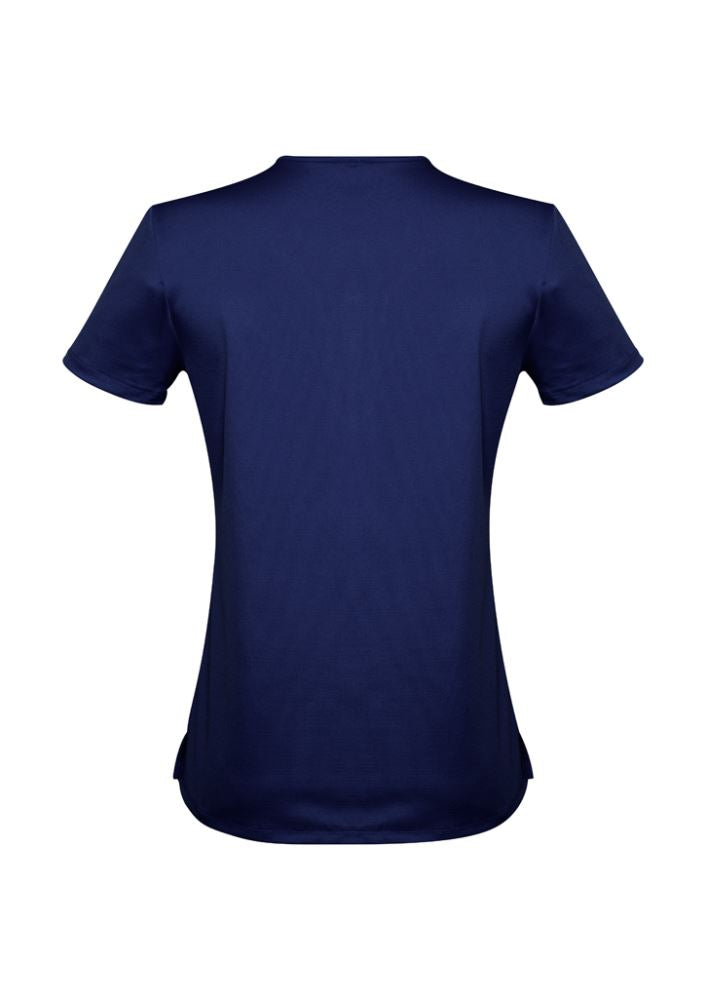 Advatex Ladies Mae Short Sleeve Knit Top in Patriot Blue, featuring a stylish 'V' neck and 'Y' front tab, perfect for any occasion.