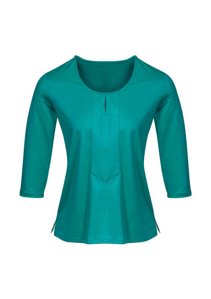 Advatex Ladies Abby 3/4 Sleeve Knit Top in Dynasty Green, featuring a keyhole tab and made from a comfortable polyester blend.