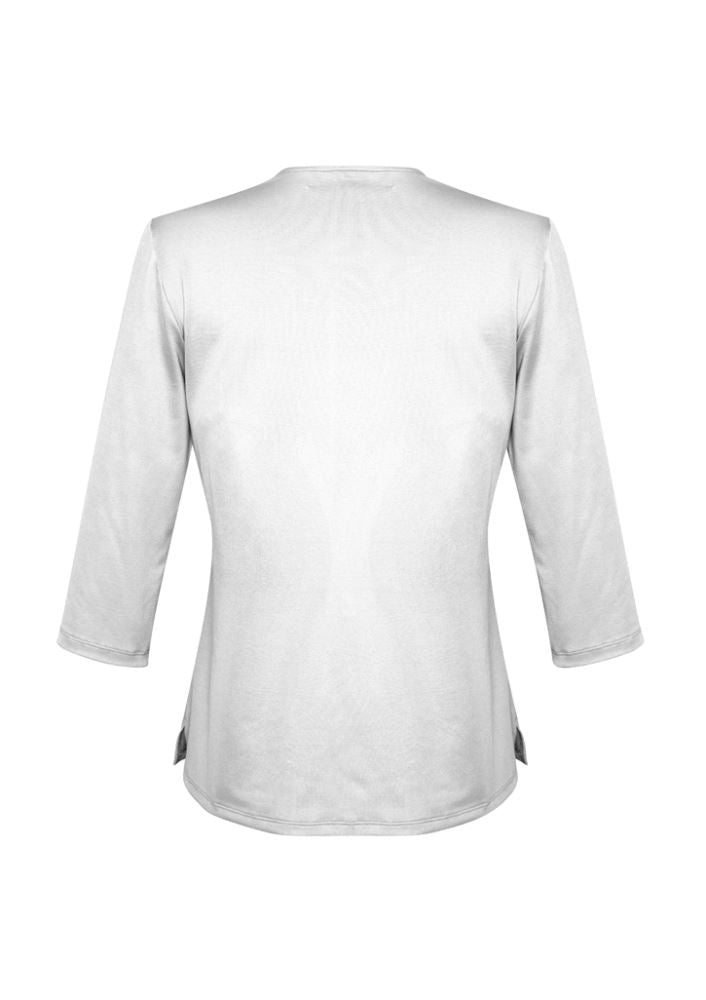 White Advatex Ladies Abby 3/4 Sleeve Knit Top, semi-fitted with keyhole front, perfect for casual or professional wear.