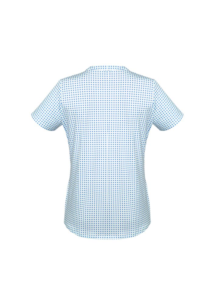 Advatex Ladies Sandy Linear Pleat Knit Top in Delta Blue, featuring a semi-fitted silhouette and stylish pleat front detail.