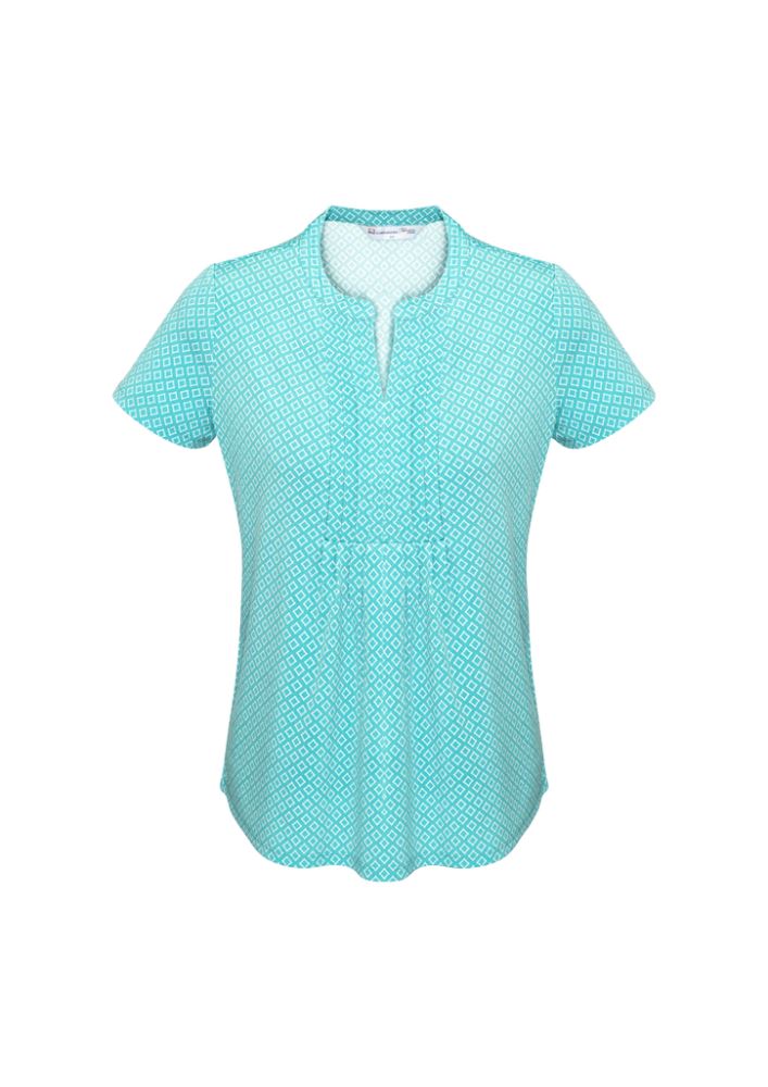 Advatex Ladies Ella Diamond Pleat Knit Top in Dynasty Green, size 14, featuring a stylish open neck and unique diamond pleat design.