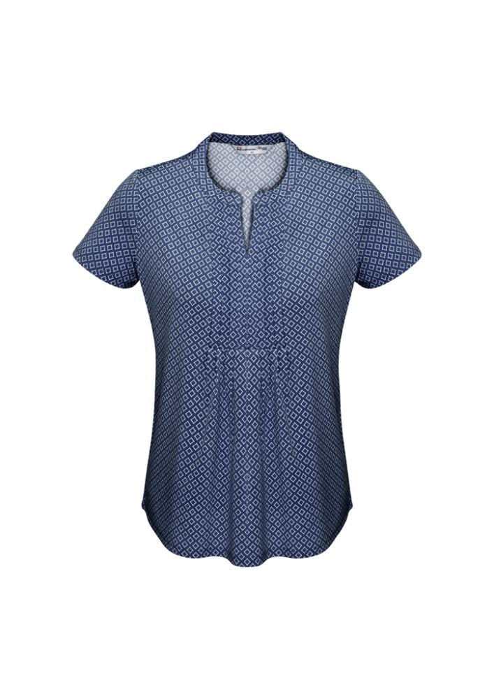 Advatex Ladies Ella Diamond Pleat Knit Top in Navy, featuring diamond pleat design, semi-fitted cut, and antimicrobial properties.