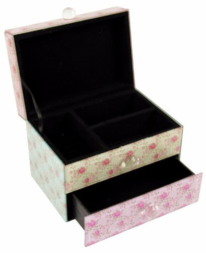 Elegant Rose Small Glass Chest with a decorative design, smooth-opening top, and functional drawer for stylish organization.