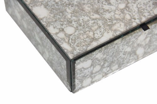 Elegant mottled mirror jewellery box, 20cm wide, felt lined, perfect for organizing and displaying precious items.