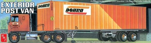 1:25 scale model kit of Fruehauf 40' Post Trailer, featuring 143 detailed parts and movable components for realistic builds.