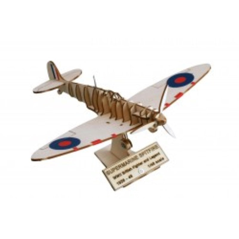 Detailed 1:48 scale wooden model of Supermarine Spitfire, perfect for collectors and hobbyists, with easy assembly instructions.