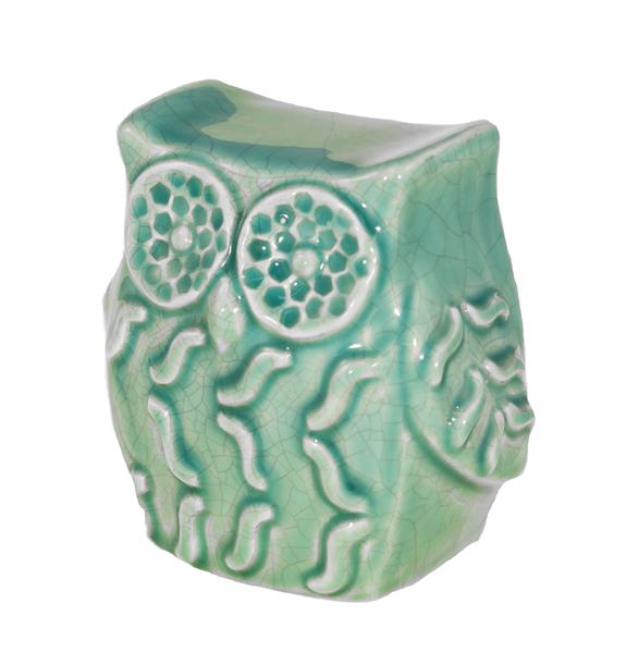 Teal ceramic owl figurine, 10x9x7cm, adds charm and color to any decor with its whimsical design and intricate details.