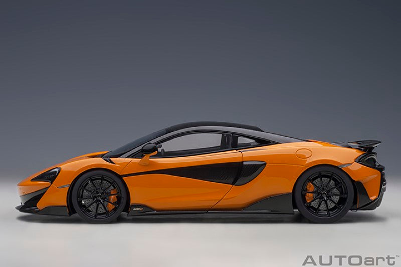 1/18 scale diecast model of McLaren 600LT in striking Myan Orange, featuring detailed interior, functional parts, and exceptional craftsmanship.