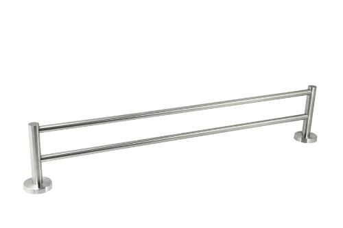 Satin stainless steel 600mm double towel rail, sleek design, durable 304SS, ideal for modern bathrooms and towel organization.