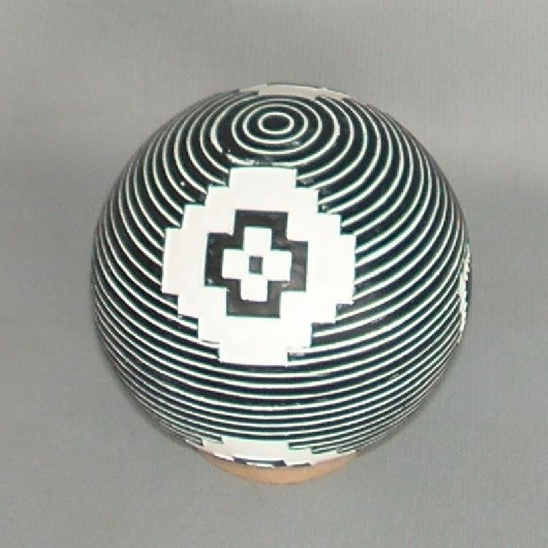 Elegant 10CM BLACK AZTEC BALL ornament showcasing intricate Aztec design, perfect for enhancing home decor and creating centerpieces.