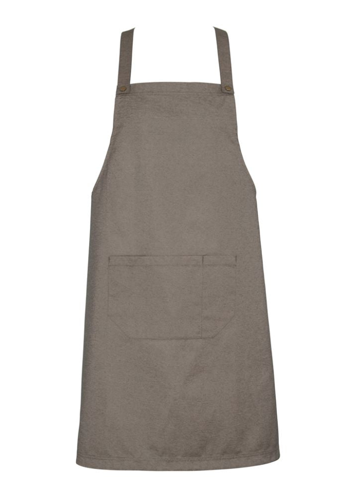 Unisex Urban Bib Apron in Natural, lightweight cotton-polyester blend, x-back straps, divided pocket, stylish and functional.