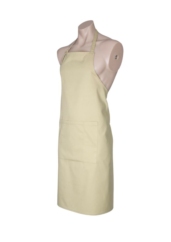 Stone Bib Apron by Biz Collection featuring adjustable neck strap, large front pocket, and towel loop for culinary and crafting tasks.