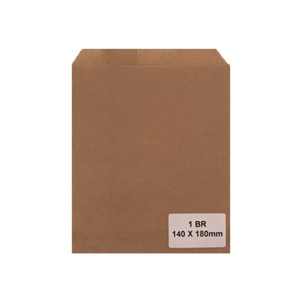 Eco-friendly brown kraft paper bags, 140x180mmH, perfect for retail and gifts, 1000 per box for sustainable packaging.