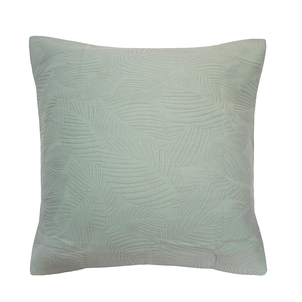 Wilmot European Pillowcase in soft green, features a woven leaf pattern, 100% cotton, 65x65 cm, machine washable.