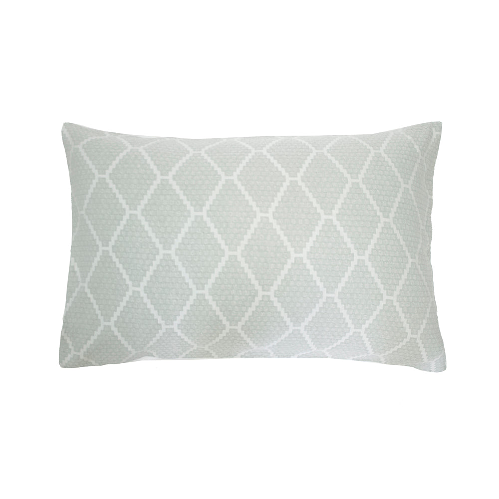 Elegant Elmer Quilt/Duvet Cover Set in soft sage green, featuring a geometric diamond pattern, crafted from 100% cotton.