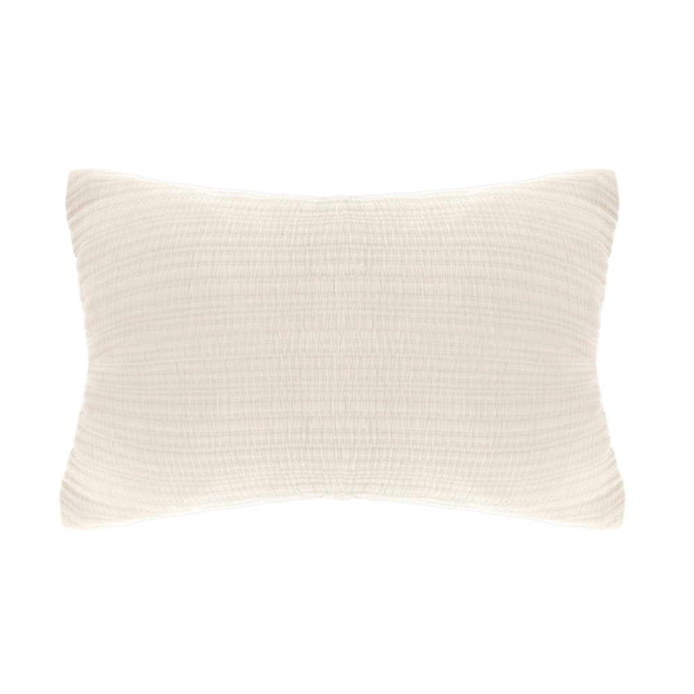 Elegant stone quilt cover set in quilted cotton jacquard, featuring horizontal stitching and soft cream percale reverse.