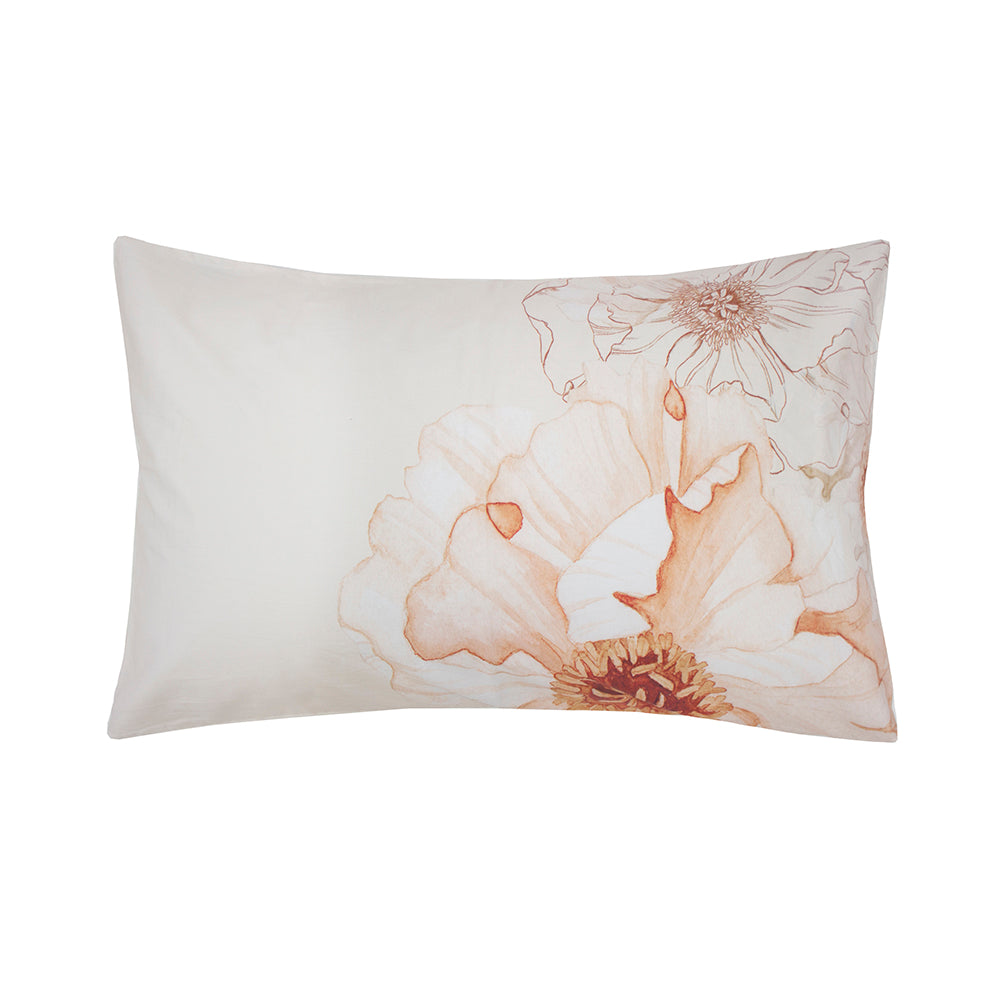 Poppy Quilt/Duvet Cover Set features vibrant floral prints in peach and terracotta, crafted from 100% cotton for comfort.