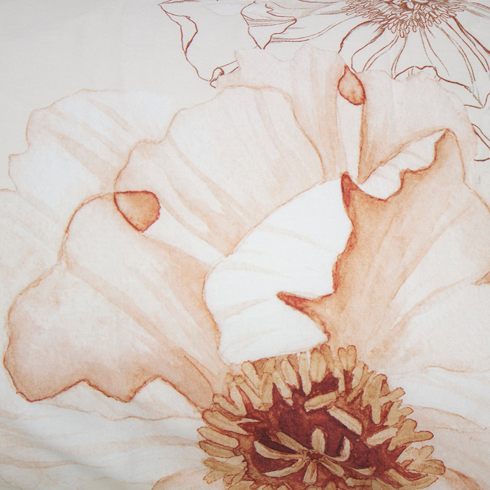 Poppy Quilt/Duvet Cover Set featuring vibrant floral prints in peach, terracotta, and orange on premium cotton fabric.