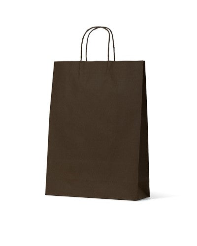Durable budget black kraft paper bags, 420mm high, 310mm wide, ideal for retail and gifts; eco-friendly and stylish.