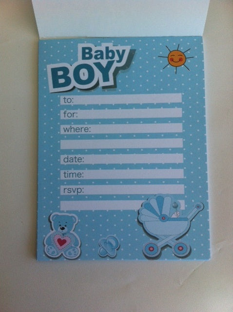 Enchanting baby shower invitations for a baby boy, featuring 20 beautifully designed sheets with ample writing space.