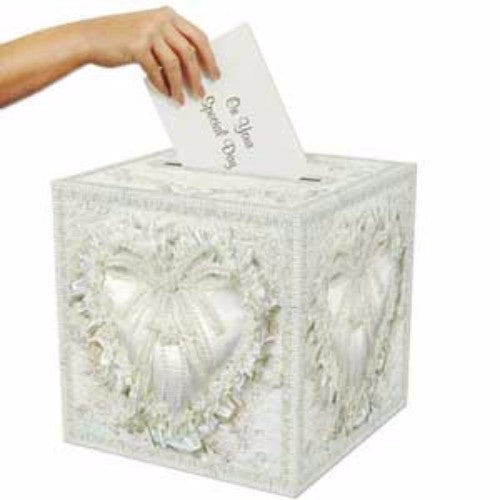 Elegant foldable card box for weddings, perfect for collecting guest wishes and gifts, 30cm x 30cm, enhances decor.