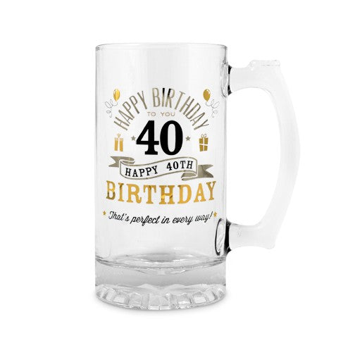 Engraved beer mug for 40th birthday, featuring a heartfelt message, perfect for toasting and celebrating milestones.