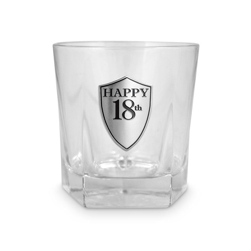 Stylish whiskey glass celebrating an 18th birthday, perfect for toasting and cherishing memories.