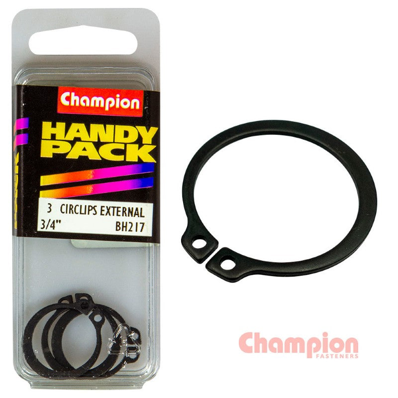Champion Circlips for 3/4in shafts, durable and reliable for securing components in automotive and DIY projects. Pack of 3.