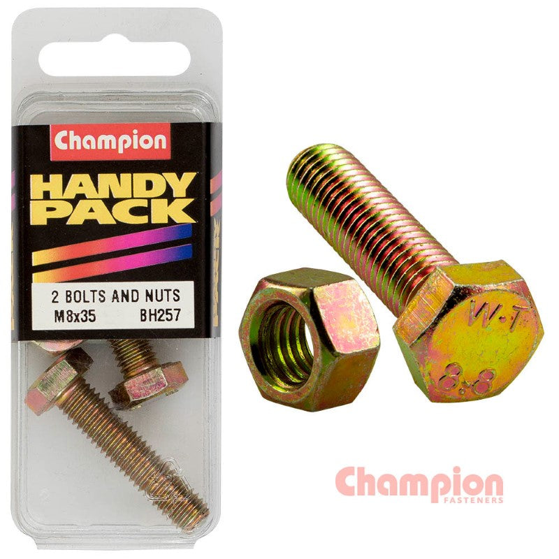High-quality Champion Hex Set Screws M8 x 35mm and Nuts M8 x 1.25mm, ideal for automotive and furniture applications.